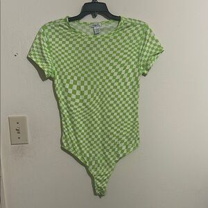 Rue21 Green and White Checkered Bodysuit